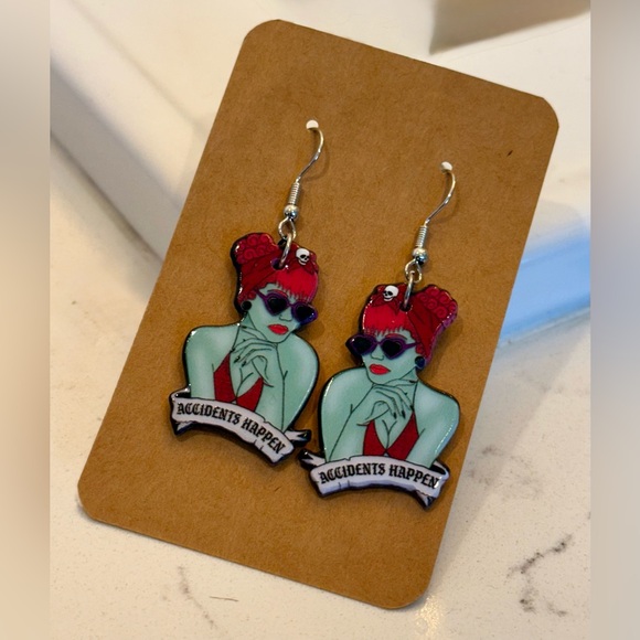 Jewelry - NWT BEETLEJUICE MISS ARGENTINA AKA LITTLE MISS ACCIDENT ACRYLIC DANGLE EARRINGS
